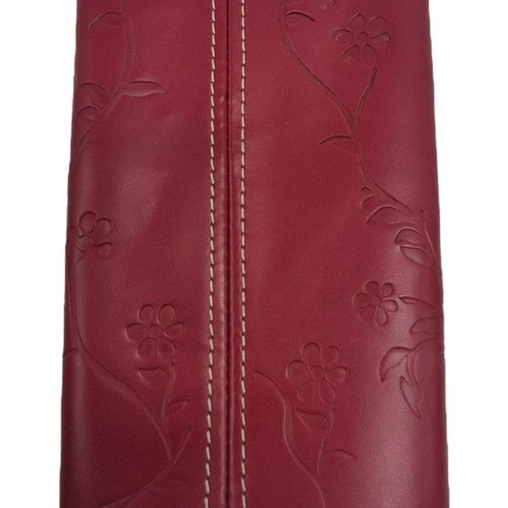 Starbucks 2004 Red Leather Drink Sleeve Embossed Floral For 12 OZ Barista Mug - Picture 7 of 7